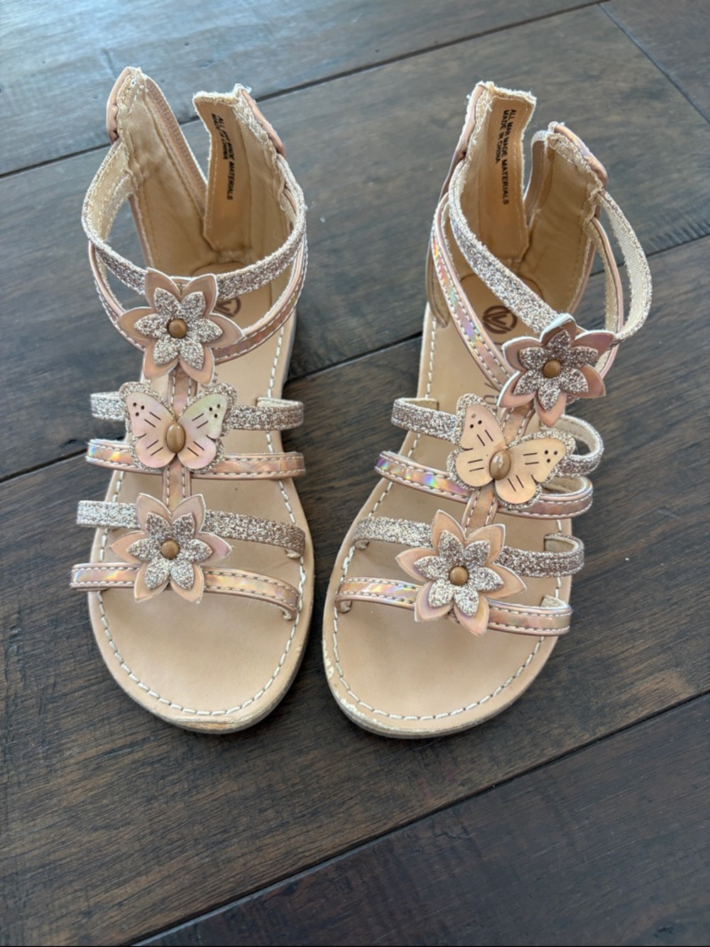 Girls Pink Glitter Floral Butterfly Sandals